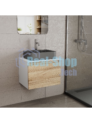 Комплект: тумба Bau Dream Blackwood 60, 1 ящик, раковина BAU Cerama 48х37, темно-серая, смеситель Hotel Dream, нерж сталь