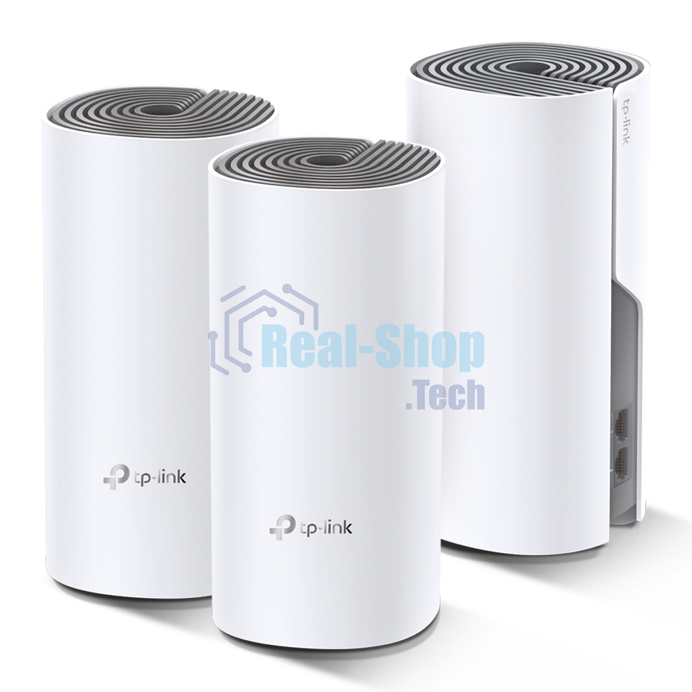 Домашняя Mesh Wi-Fi система TP-Link Deco E4 (3-Pack), 1167 Мбит/с (5 ГГц: до 867 Мбит/с + 2,4 ГГц: до 300 Мбит/с), 2 порта 100 Мбит/с, 2 встроенные антенны на каждом модуле Deco