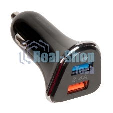 Автомобильная зарядка (от прикуривателя) More choice AC22m, два разъема USB, кабель Micro USB, 2.4A, черный