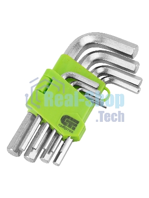 Набор ключей имбусовых HEX Сибртех, 2–12 мм, 45x, закаленные, 9 шт., короткие, никель.