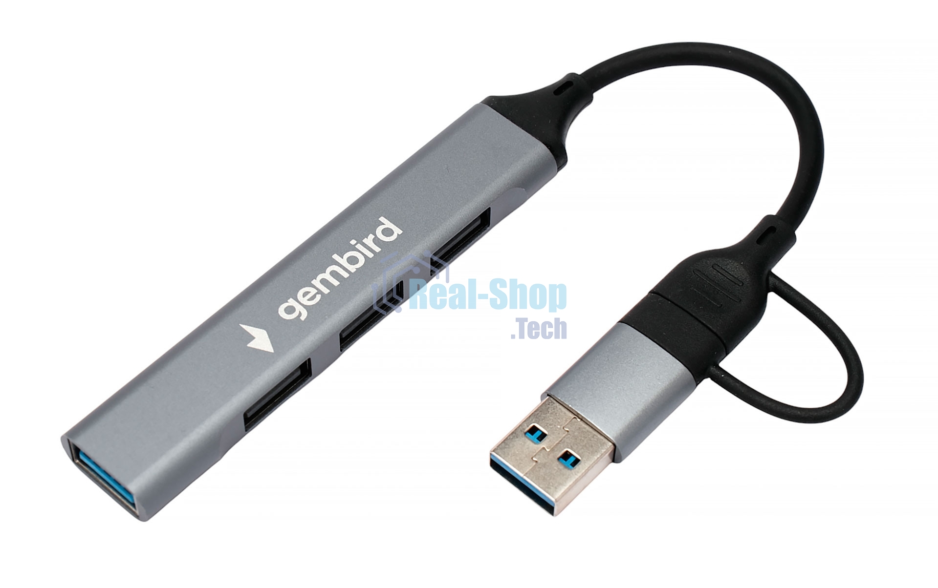 Разветвитель USB3.0/2.0 Gembird UHB-C204, USB3.0, 3xUSB2.0, кабель Type-C+USB 10 см, алюминий, пакет