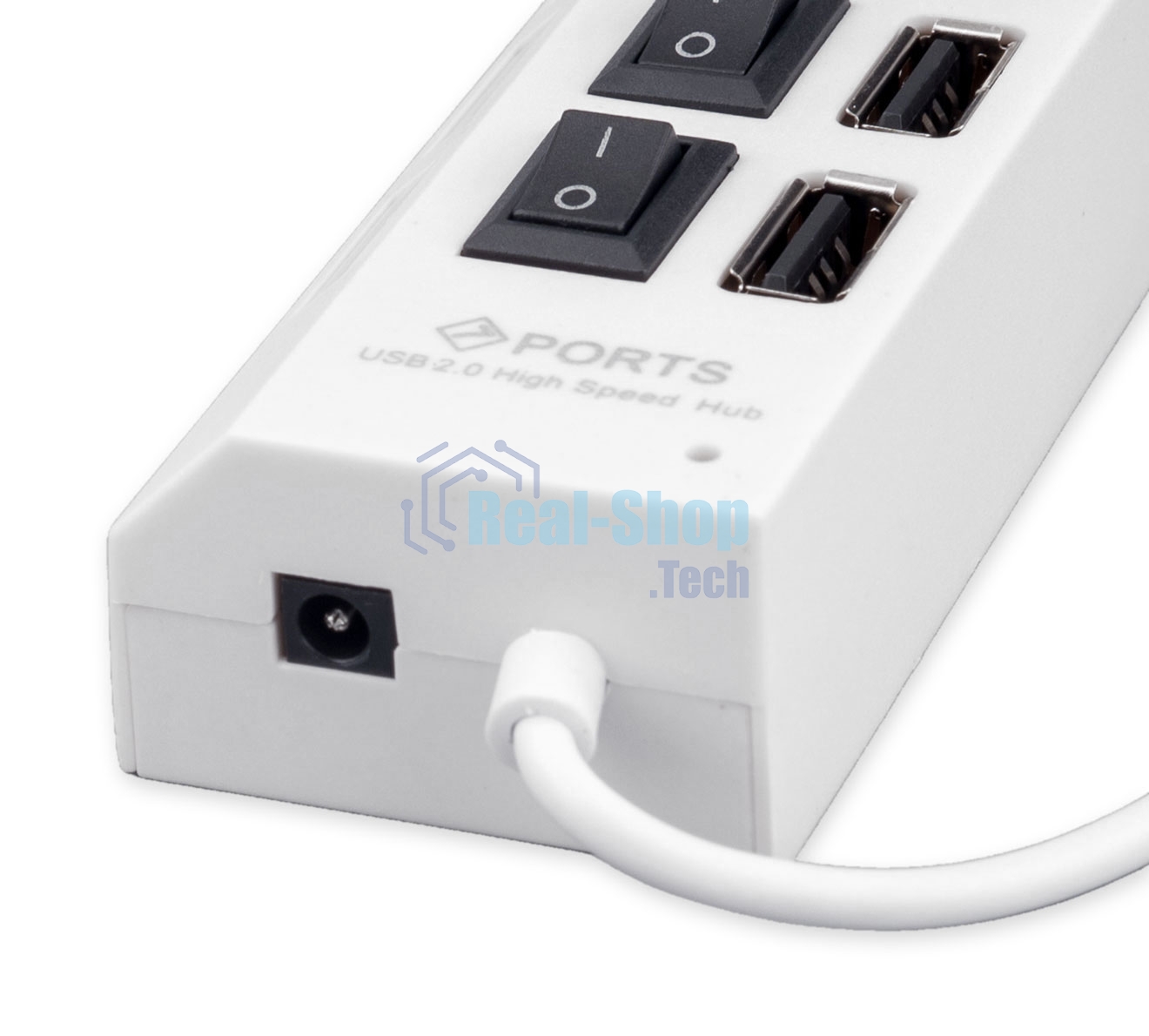 Разветвитель USB2.0 Gembird UHB-U2P7-01W, 7хUSB, с доп. питанием, подсветка и выключатели, кабель USB 55 см, белый, коробка