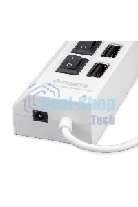 Разветвитель USB2.0 Gembird UHB-U2P7-01W, 7хUSB, с доп. питанием, подсветка и выключатели, кабель USB 55 см, белый, коробка