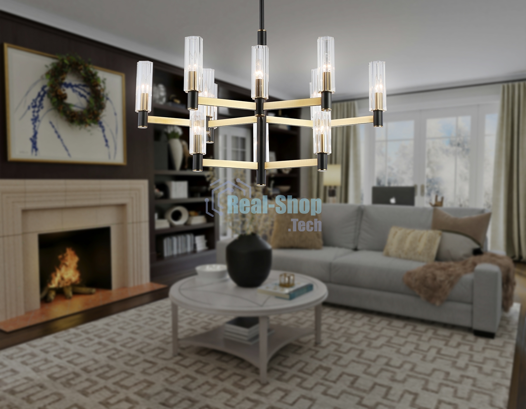 Люстра Ambrella light LH55515/12 BK/BS/CL черный/латунь/прозрачный E14*12 max 40W D860*905