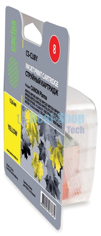 Картридж струйный Cactus CS-CLI8Y желтый (12 мл) для Canon Pixma iP4200, iP4300, iP4500, iP5100, iP5300, iP6600, iP6700, iP7500, iP7600, MP500, MP530, MP600, MP800, MP810, MP830, MP950, MP970, MX850, PRO-9000