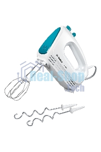 Миксер Bosch MFQ2210D, 375 Вт, белый/ голубой, 4 скорости+ импульс.режим, 2 крюка+ 2 венчика