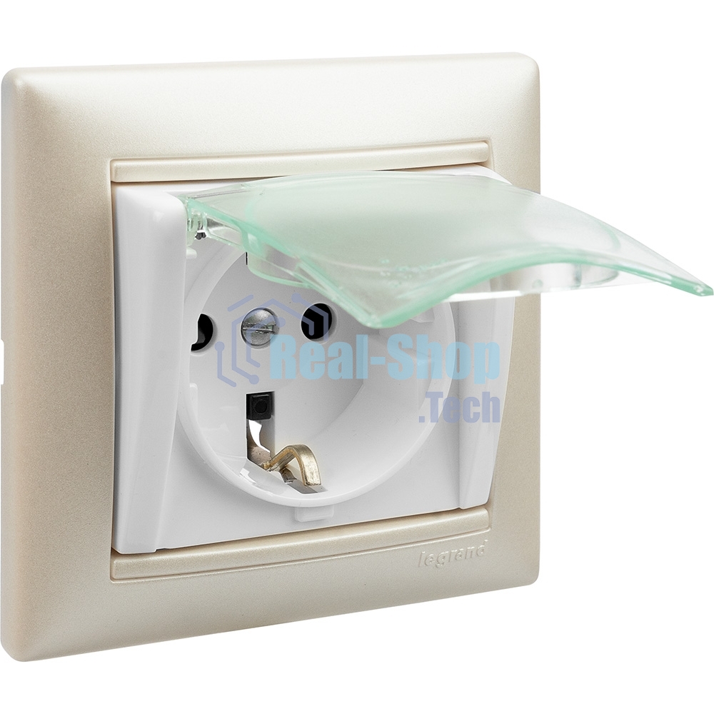 Розетка Legrand Valena 774220 влагозащищенная IP44 с заземлением с крышкой и защитными шторками (белая)