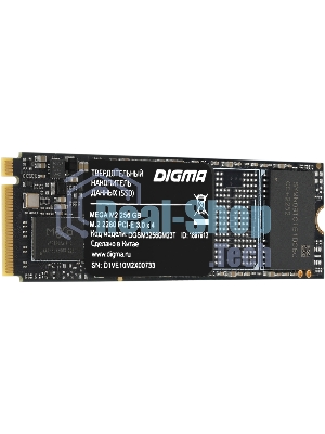 Накопитель SSD Digma Mega M2 256Gb, PCIe 3.0 x4, M.2 2280, NVMe, R/W 3300/1300