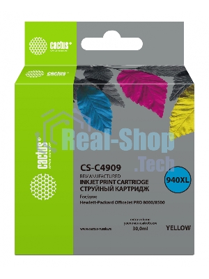 Картридж струйный Cactus CS-C4909 №940 желтый (30 мл) для HP OfficeJet PRO 8000/8500