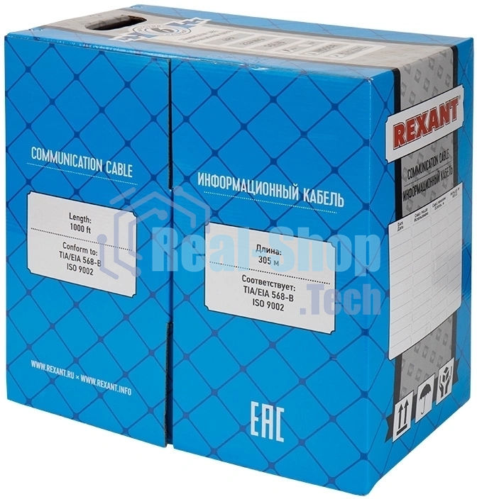 Кабель Rexant UTP 4PR 23AWG, CAT6 нг(А)-HF, LSZH (бухта 305 м)