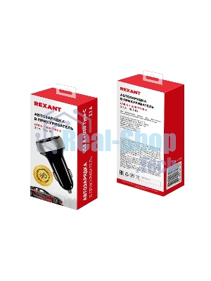 Автозарядка в прикуриватель Rexant АЗУ USB-A+USB-C, 3.1 A черный