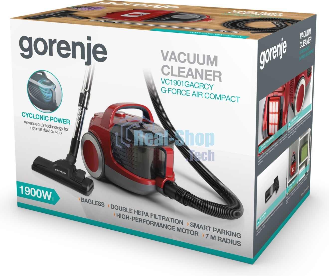 Пылесос Gorenje VC1901GACRCY черный/красный, 300/1900 Вт, уборка сухая, пылесборник контейнер 2.2 л