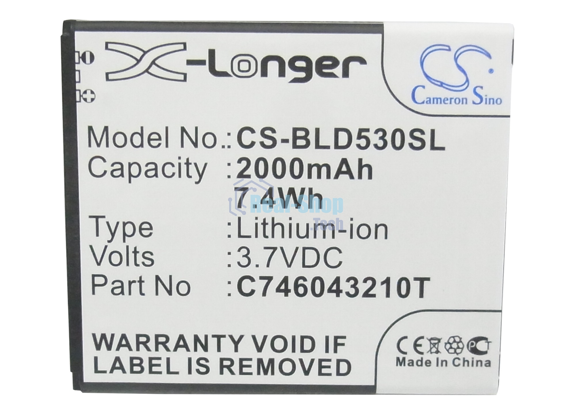 Аккумулятор CameronSino CS-BLD530SL для Explay Fresh 3.7V / 2000mAh / 7.40Wh