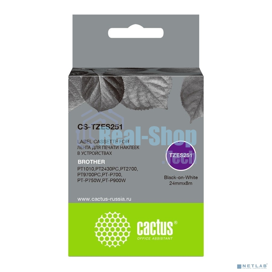 Картридж ленточный Cactus CS-TZES251 черный шрифт, белый фон (24 мм, 8 м) для Brother 1010/1280/1280VP/2700VP