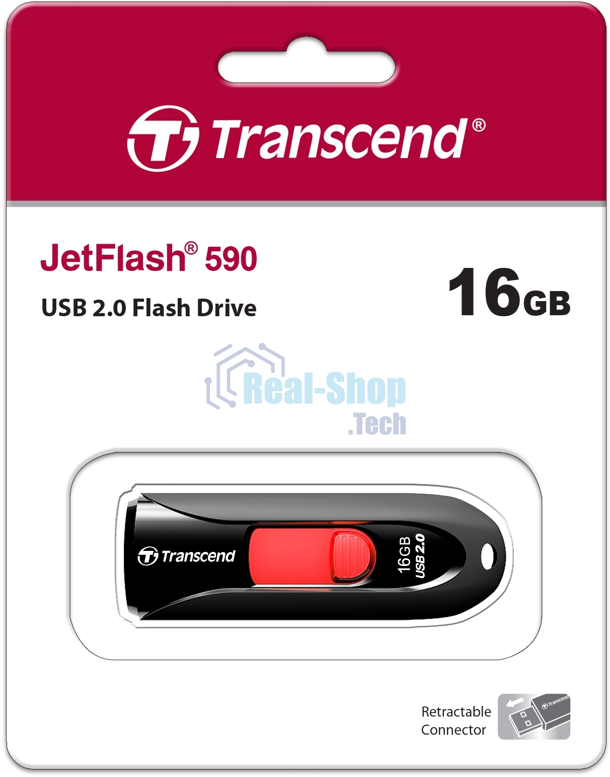 Флешка USB Transcend JetFlash 590 (TS16GJF590K), 16Gb, USB 2.0, R/W 15/5 черный/красный