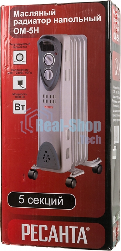 Обогреватель масляный Ресанта ОМ- 5Н (1 кВт) 67/3/6, 5 секц.