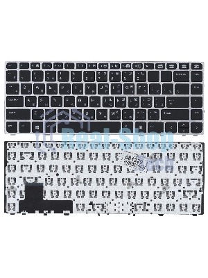 Клавиатура для ноутбука HP EliteBook Folio 9470M черная с серебристой рамкой без указателя