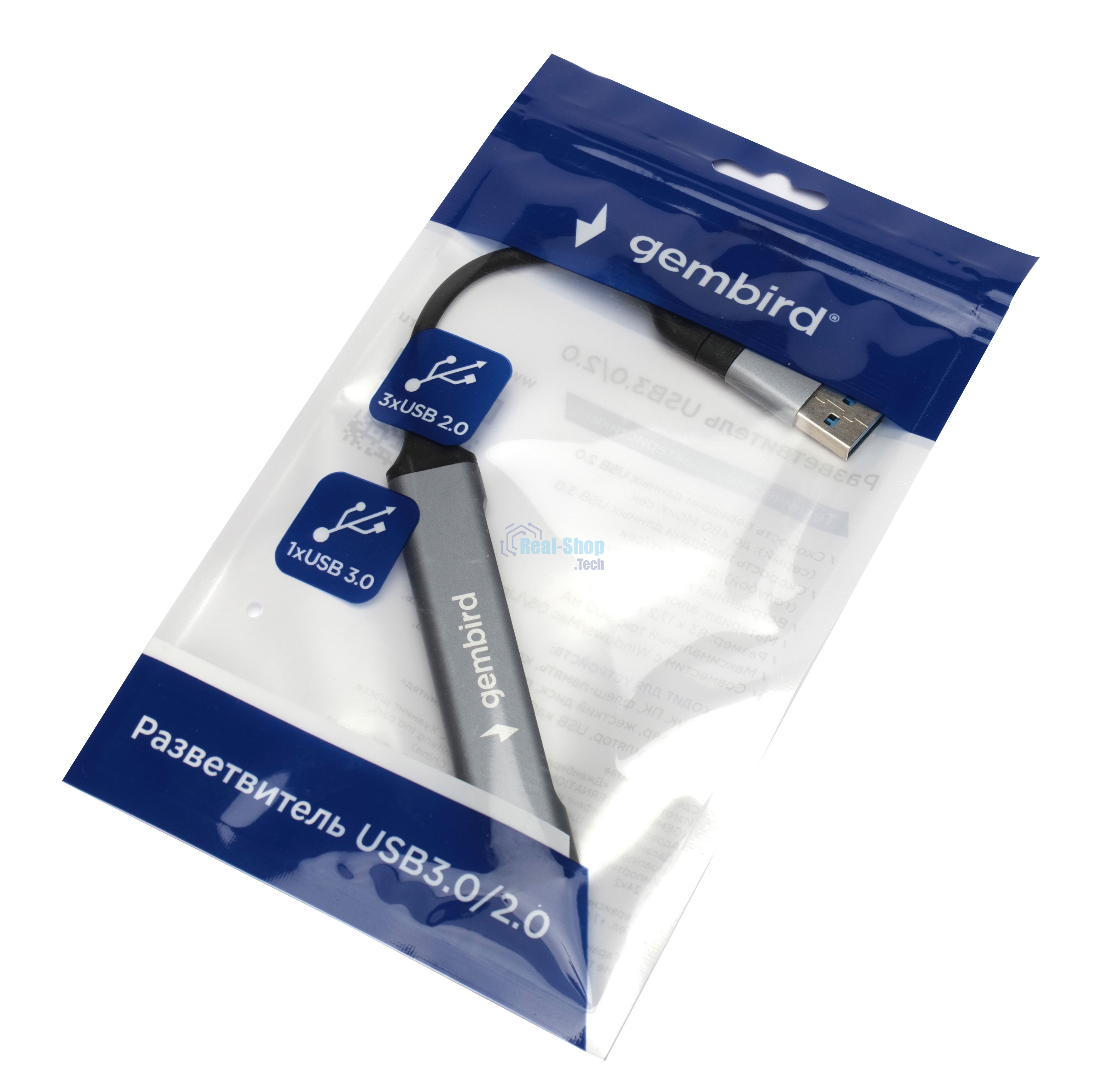 Разветвитель USB3.0/2.0 Gembird UHB-C204, USB3.0, 3xUSB2.0, кабель Type-C+USB 10 см, алюминий, пакет