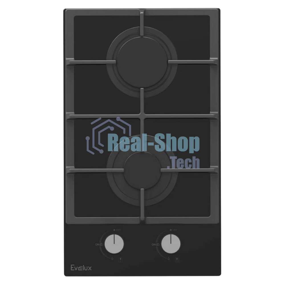 Газовая варочная панель EVELUX HEG 360 BG, Hi-Tech, 30 см, 2 конфорки, газ-контроль, электроподжиг, черный