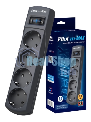 Сетевой фильтр Pilot m-MAX 7 м (4 розетки) серый (коробка)