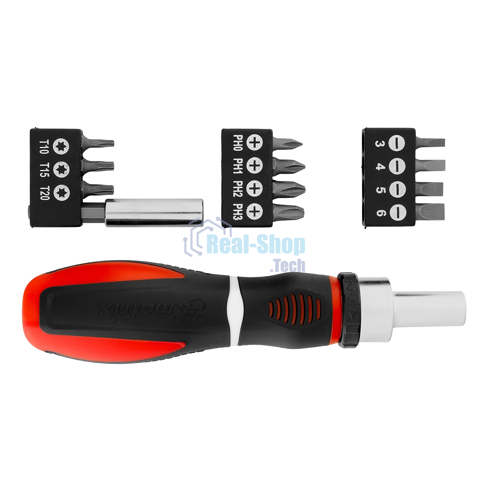 Отвертка реверсивная Matrix, набор бит, 11 шт., CrV