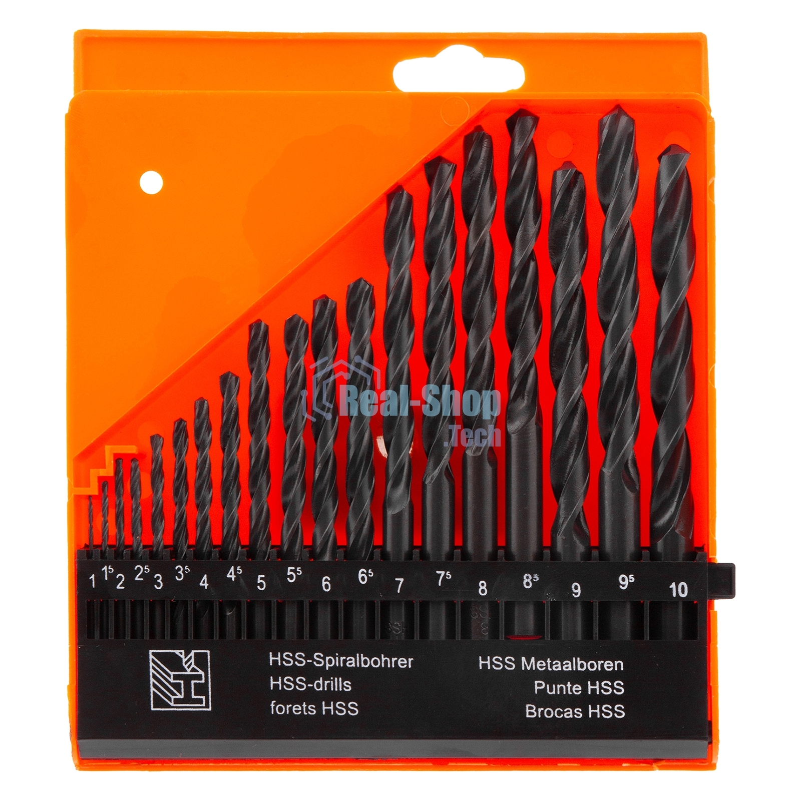Набор сверл по металлу Sparta 1-10 мм (через 0,5 мм), HSS, 19 шт, пласт. бокс, цилин. хвостовик