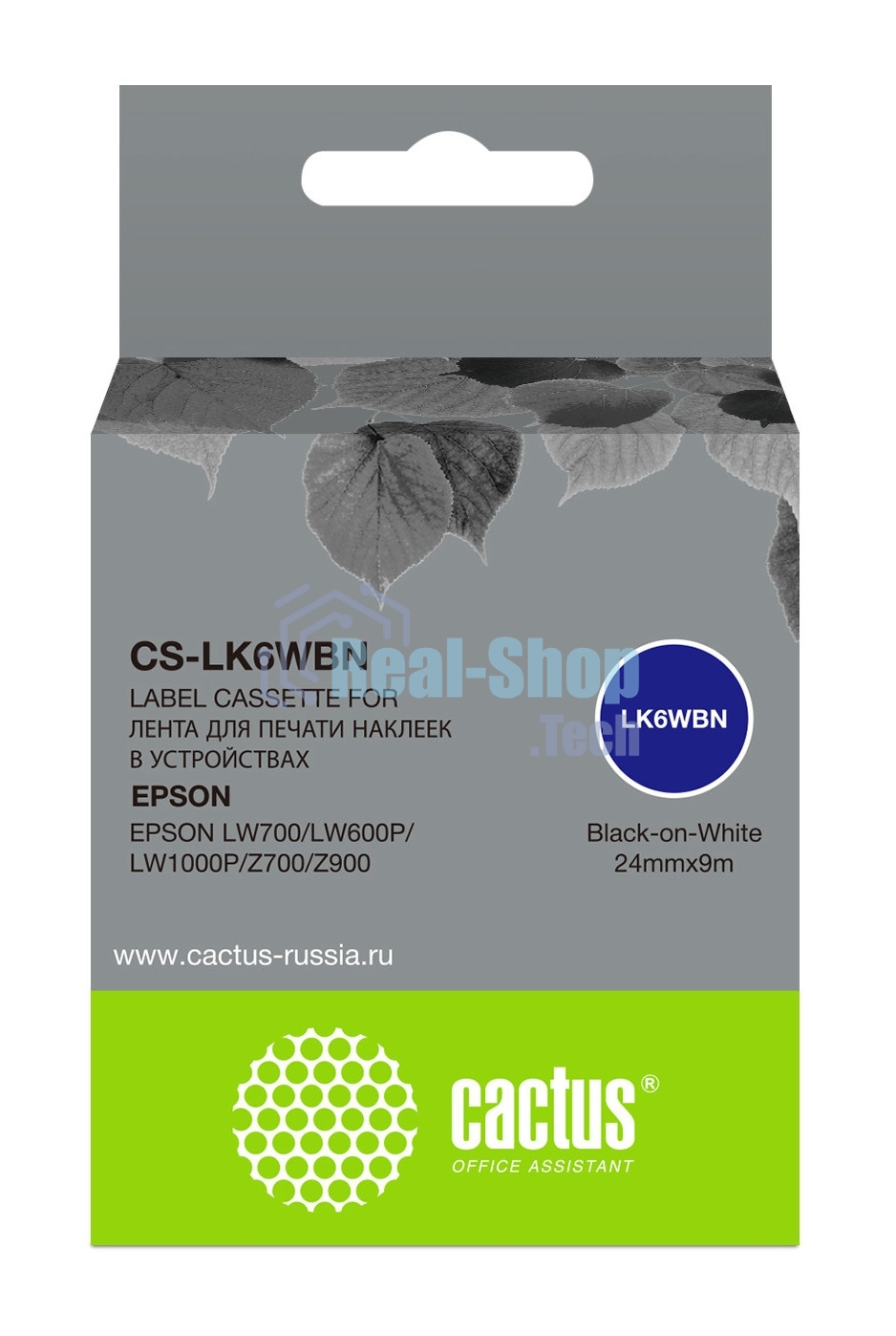 Картридж ленточный Cactus CS-LK6WBN черный, 24мм, 9м для Epson LW700/LW600P/LW1000P/Z700/Z900