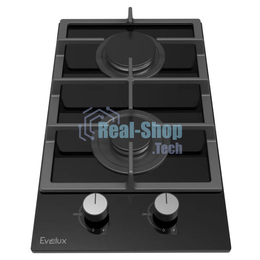 Газовая варочная панель EVELUX HEG 360 BG, Hi-Tech, 30 см, 2 конфорки, газ-контроль, электроподжиг, черный