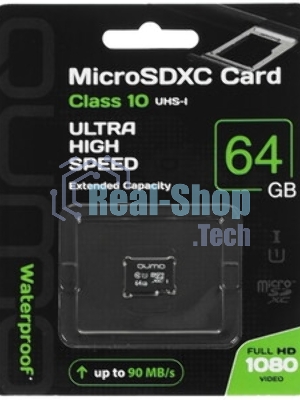 Флеш карта QUMO QM64GMICSDXC10U1 64Gb MicroSDXC Class 10 UHS-I, SD adapter
