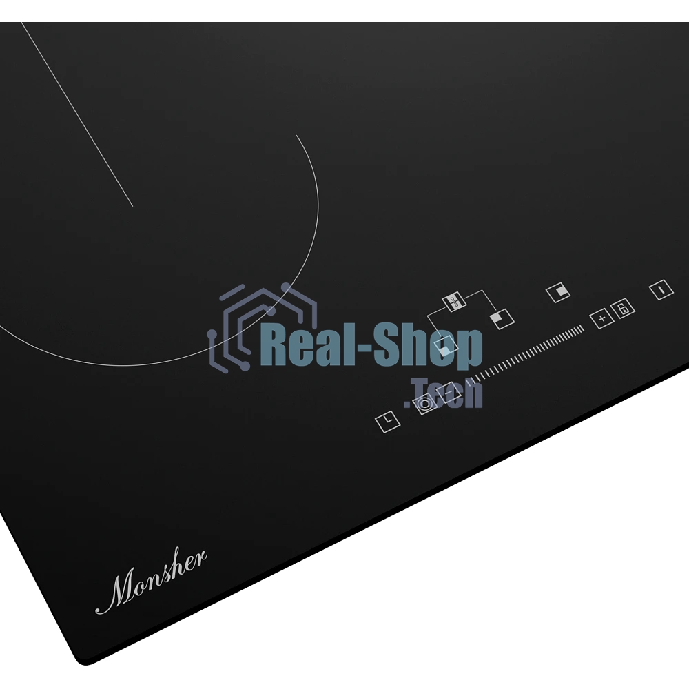 Варочная панель Monsher MHE 45, Hi-Light, 45 см, 9 уровней мощности, Stop and Go, автоматическое отключение, таймер, индикатор остаточного тепла, сенсорное/слайдерное управление, черный