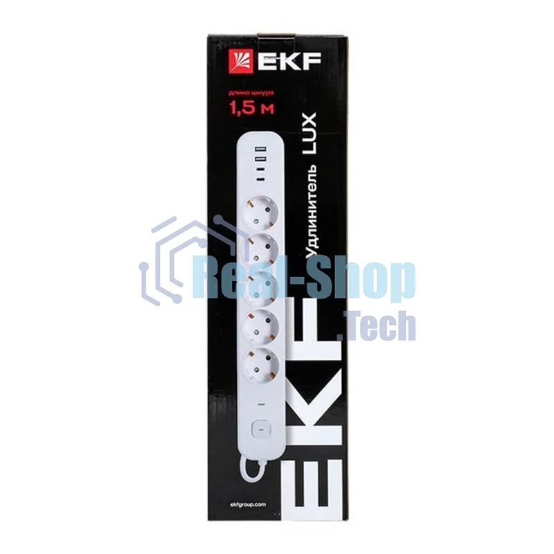Удлинитель EKF UBA-LUX-515-TC 5х1.5 м IP20 2USB 2.4А+2type-C LUX 1.5 кв.мм