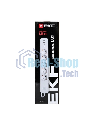 Удлинитель EKF UBA-LUX-515-TC 5х1.5 м IP20 2USB 2.4А+2type-C LUX 1.5 кв.мм