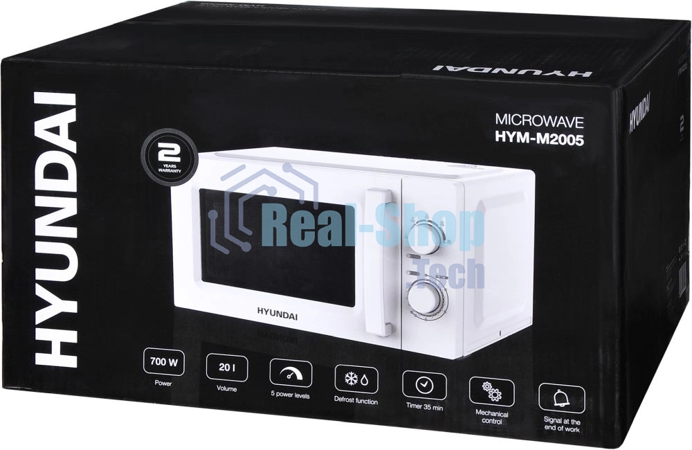 Микроволновая печь Hyundai HYM-M2005 белый, 20 л, 700 Вт, переключатели - поворотный механизм