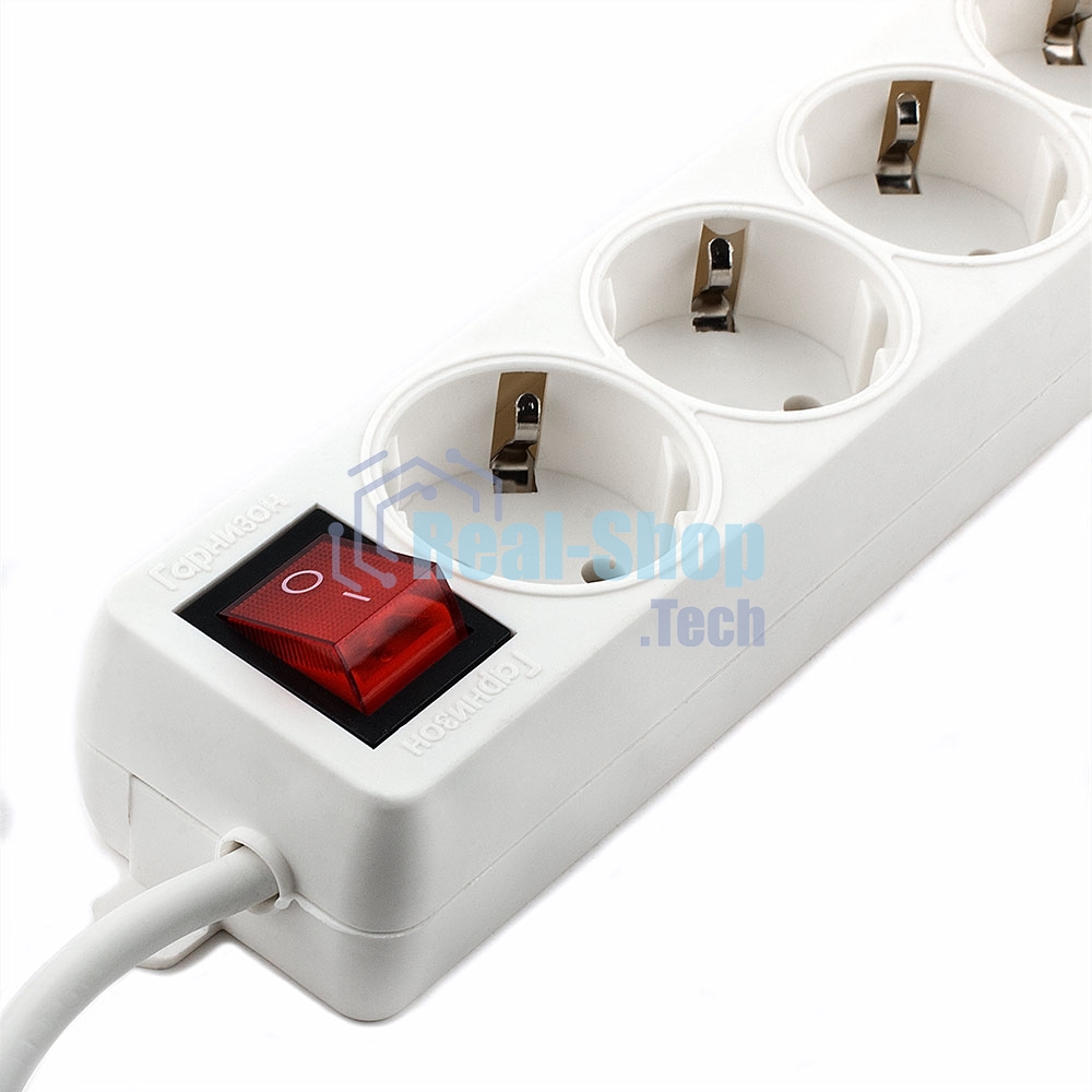 Сетевой фильтр Гарнизон ELB-G4-W-3, 4 евророзетки с выключателем и заземлением, допустимый ток 16А, длина 3 м.