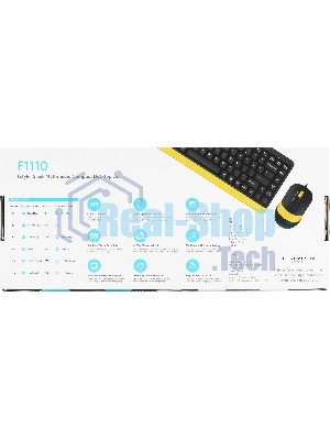 Комплект клавиатура+мышь A4Tech FStyler F1110 проводной, USB, 2000 DPI, чёрный/жёлтый