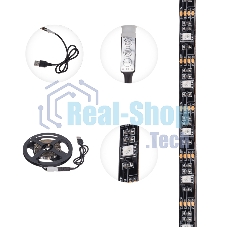 Лента светодиодная 5В, SMD5050, 7,2Вт/м, 30 LED/м, RGb, 10мм, 3м, с USB коннектором, черная, IP20 LAMPER