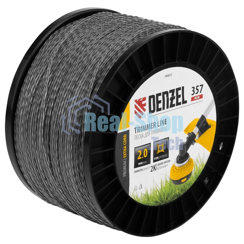 Леска для триммера Denzel двухкомпонентная витой квадрат, 2,0мм х 357м, на DIN катушке EXTRA CORD