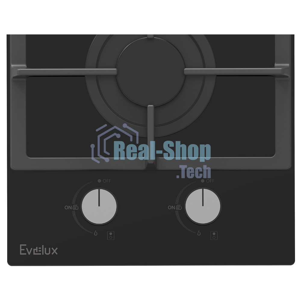 Газовая варочная панель EVELUX HEG 360 BG, Hi-Tech, 30 см, 2 конфорки, газ-контроль, электроподжиг, черный