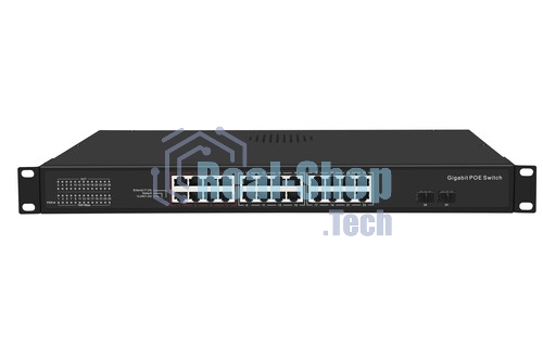 Коммутатор GIGALINK GL-SW-G005-24P - неуправляемый, 24PoE (802.3af/at) портов 1000 Мбит/с, 17-24 порт до 250м cat6, 2 SFP порта 1000 Мбит/с, 400W