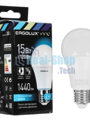 Лампа светодиодная ERGOLUX (14763) LED-A60P-15W-E27-4K PRO