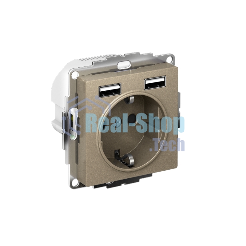 Розетка SE AtlasDesign Шампань SO + USB A+A, 5В/2,4А, 2х5В/1,2А, механизм