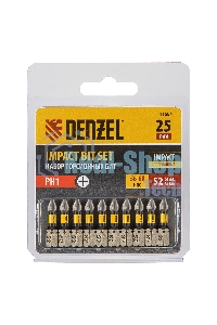 Набор бит торсионных Denzel PH1x25 мм, лазерная обработка шлица, сталь S2, 10 шт.