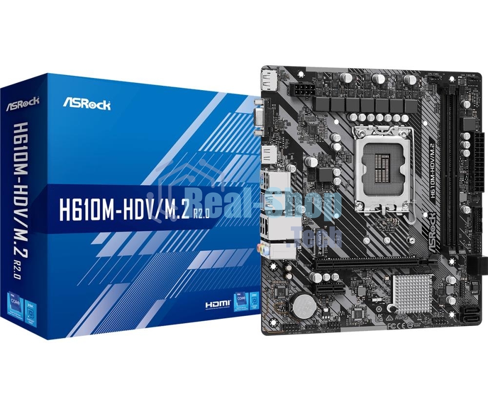 Материнская плата ASRock H610M-HDV/M.2 R2.0, LGA 1700, Intel H610, 2xDDR4, 4xSATA, 1xM.2, 1xPCIe 4.0 x16, 1xPCIe x1, 1xDP, 1xHDMI, 1xVGA, 1x 1Gb LAN, 2xUSB-A 3.2 Gen 1, 4xUSB 2.0, 3x3.5 мм, 7.1, mATX