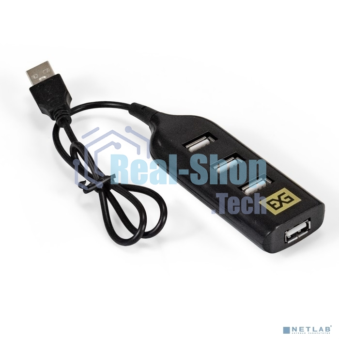 USB-концентратор ExeGate EX293976RUS DUB-42 (кабель-адаптер USB2.0 --> 4xUSB2.0, Plug&Play, черный)
