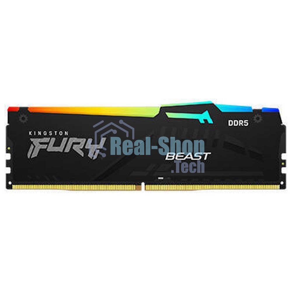Оперативная память Kingston Fury Beast, DDR5, 8GB (1x8GB), 5200MHz, CL40, DIMM, с радиаторами, RGB, черный
