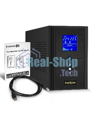Источник бесперебойного питания ExeGate SineTower SN-1000.LCD.AVR.2SH.1C13.USB / 1000 ВА / 800 Вт / 2 x CEE 7 (евророзетка), 1 x IEC 320 C13