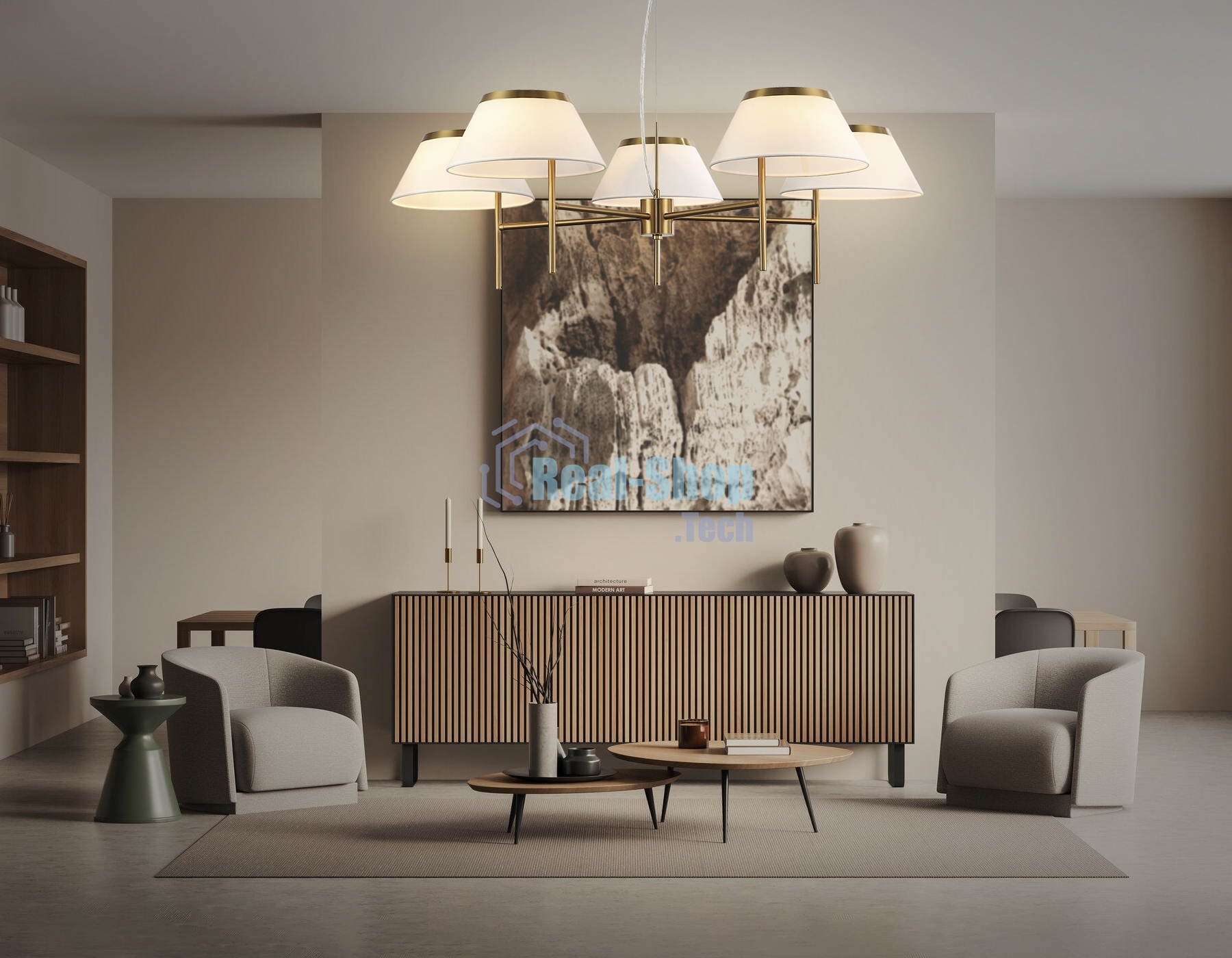Люстра Ambrella light LH72473/5 BS/WH латунь/белый Е14/5 max 40W D1000*290-1080