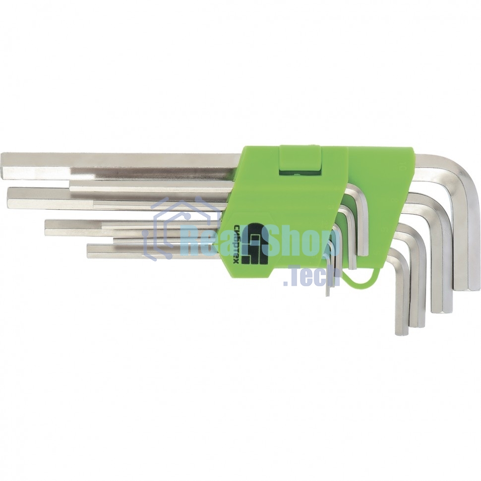 Набор ключей Сибртех имбусовых HEX, 1,5-10 мм, 45x, закаленные, 9 шт., короткие, никель.