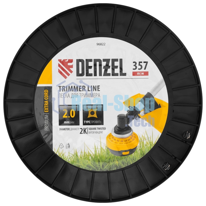 Леска для триммера Denzel двухкомпонентная витой квадрат, 2,0мм х 357м, на DIN катушке EXTRA CORD