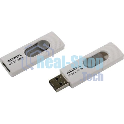 Флешка USB ADATA UV220 (AUV220-64G-RWHGY), 64Gb, USB 2.0, R/W 15/5, белый/серый